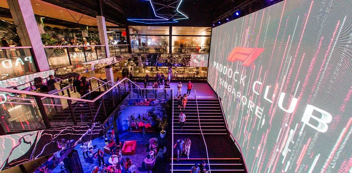 Paddock Club Singapore interior at night